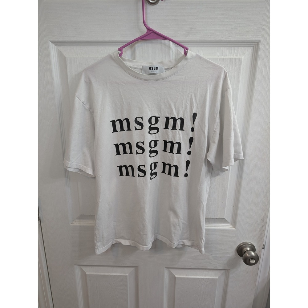 MSGM Milano T-Shirt White Triple Logo Graphic‎ Tee - Size S